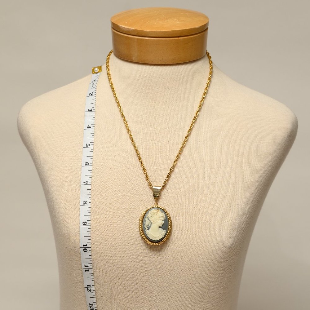 Large Gold, Teal and White Cameo Locket